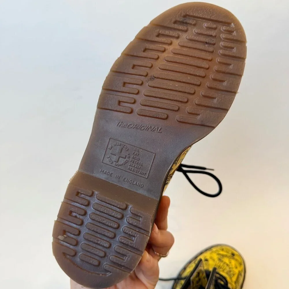 Dr. Martens 1460 London Icons Yellow Print Boots Women’s Size 6 (UK 4) Rare Vint - Picture 10 of 11